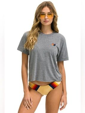 Aviator Nation Basic Boyfriend Tee Heather Gray Short Sleeve Small Rainbow Logo